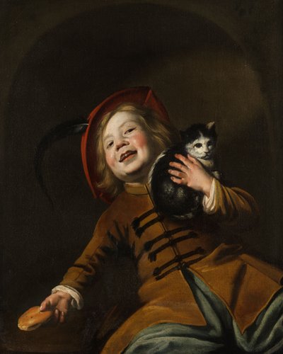 Portrait of a Boy with a Cat, Red Hat, and a Piece of Bread by Judith Leyster